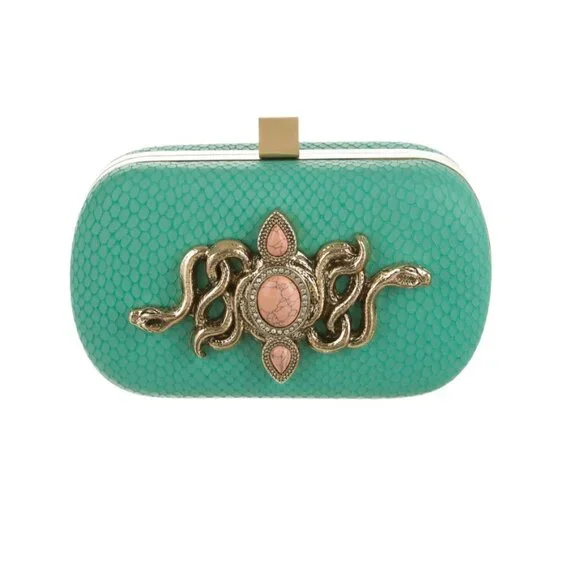 Samantha Wills Hand Crafted Turquoise Snakeskin Snake Motif Box Clutch - Picture 13 of 15